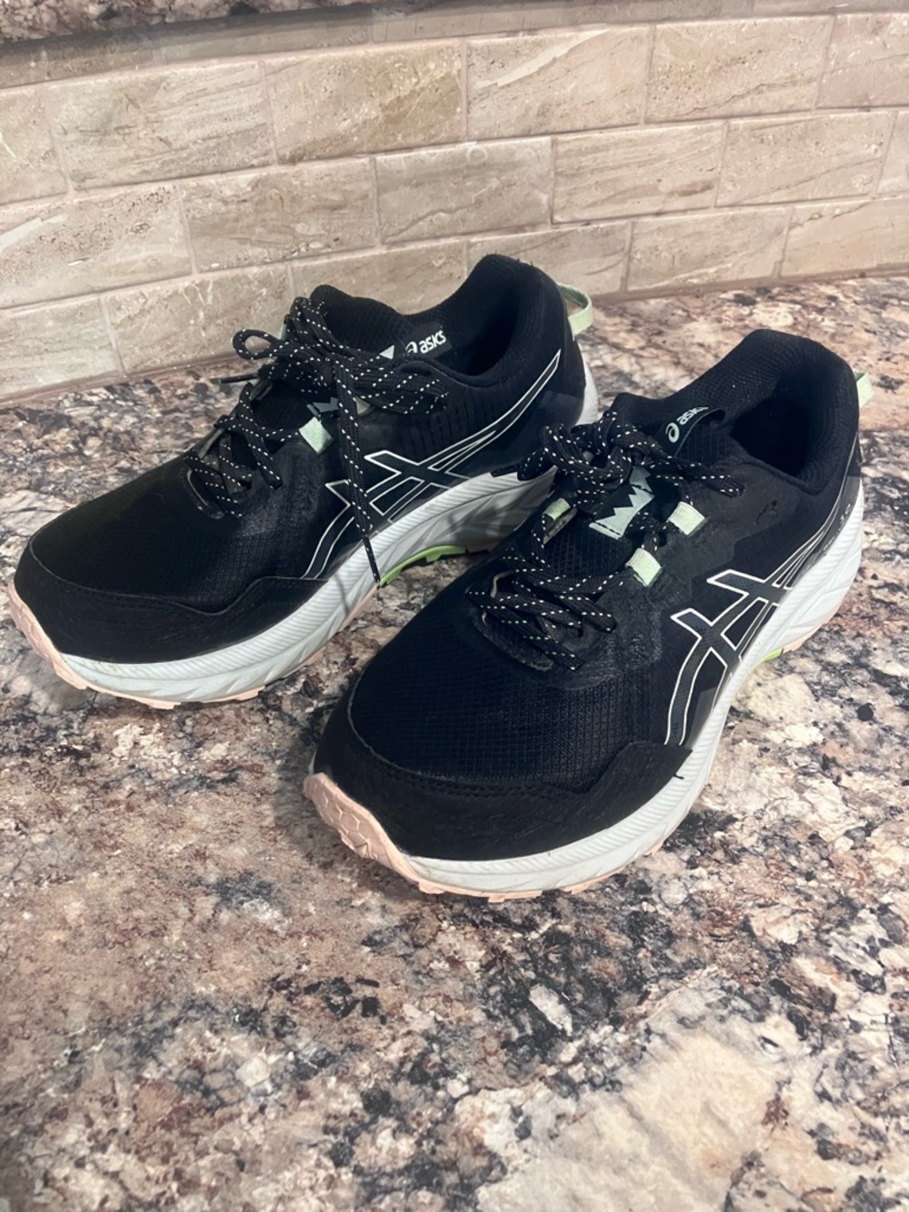 ASICS Black Sneakers with White and Light Pink Accents